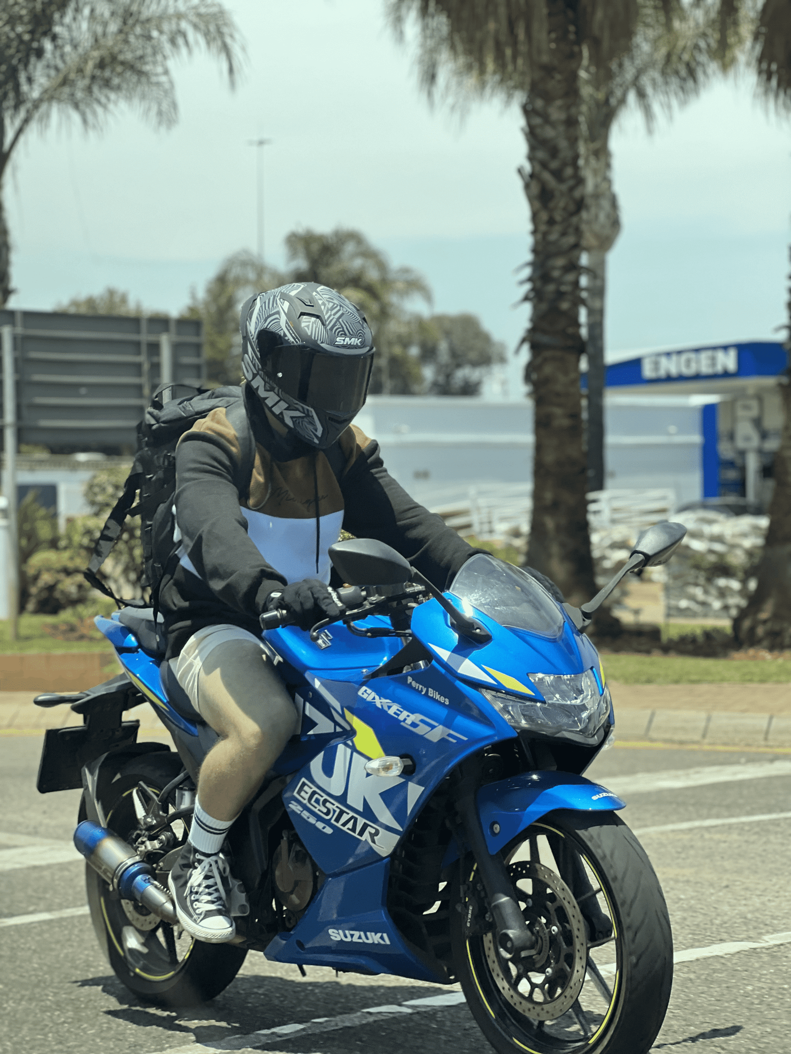 Rohan Laubscher riding his motorcycle